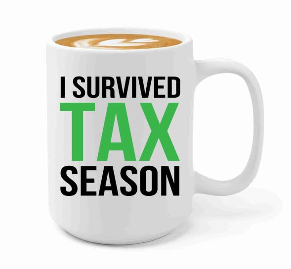 Accountant Coffee Mug 15oz White -I survived tax - Accounting Credit Debt Excel Auditor Office Coworker Tax Finance