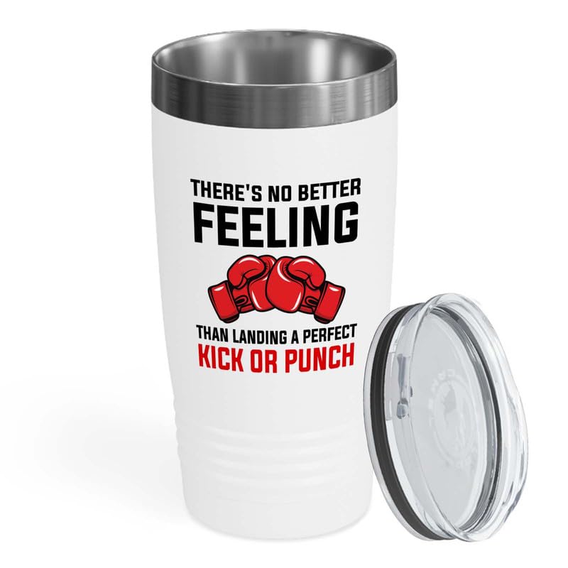 Kickboxer White Edition Tumbler 20oz - There's no better - Tackling Boxing Trainer Punching Taekwondo Gymnastics Sparring Kickboxer Training
