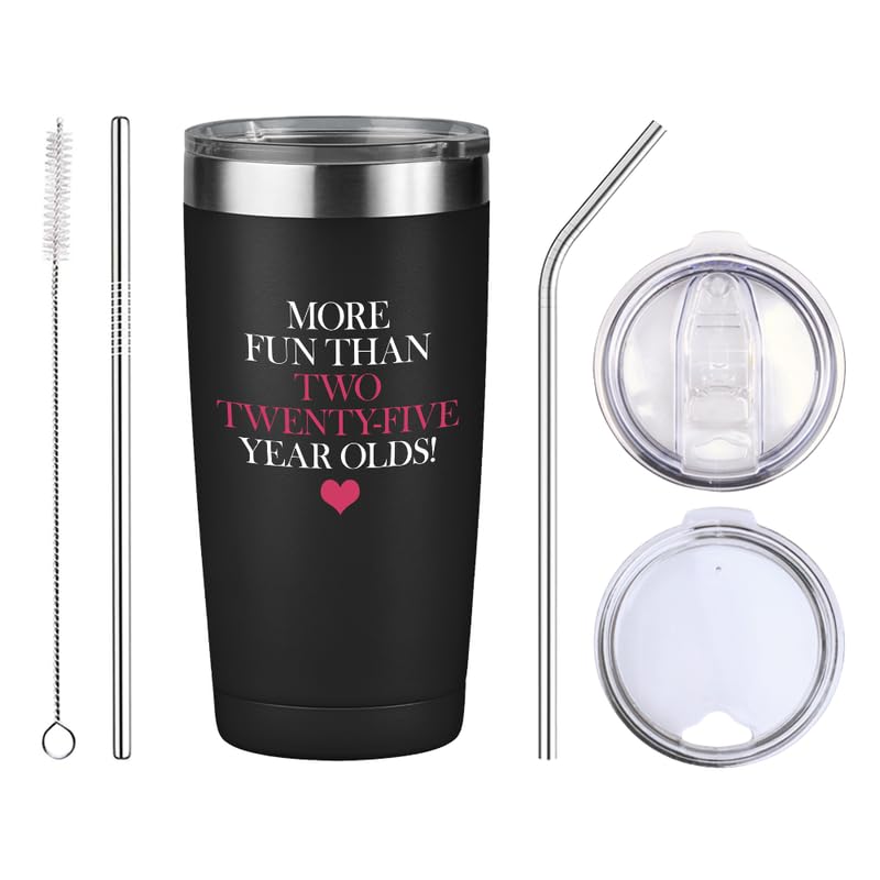 50th Birthday Black Edition Tumbler 20oz - More Fun than Two Twenty Five - Funny Gift Idea for Mom Sister Daughter Aunt Boss Coworkers Women