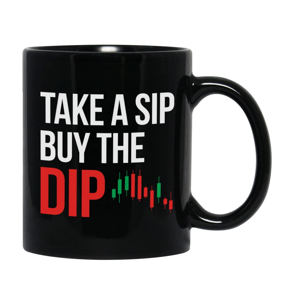 Bubble Hugs Stock Trader Coffee Mug 11 oz, Take A Sip Buy The Dip Stock Market Gift Cup Funny Idea for Traders Brokers Financial Adviser Investor, Black