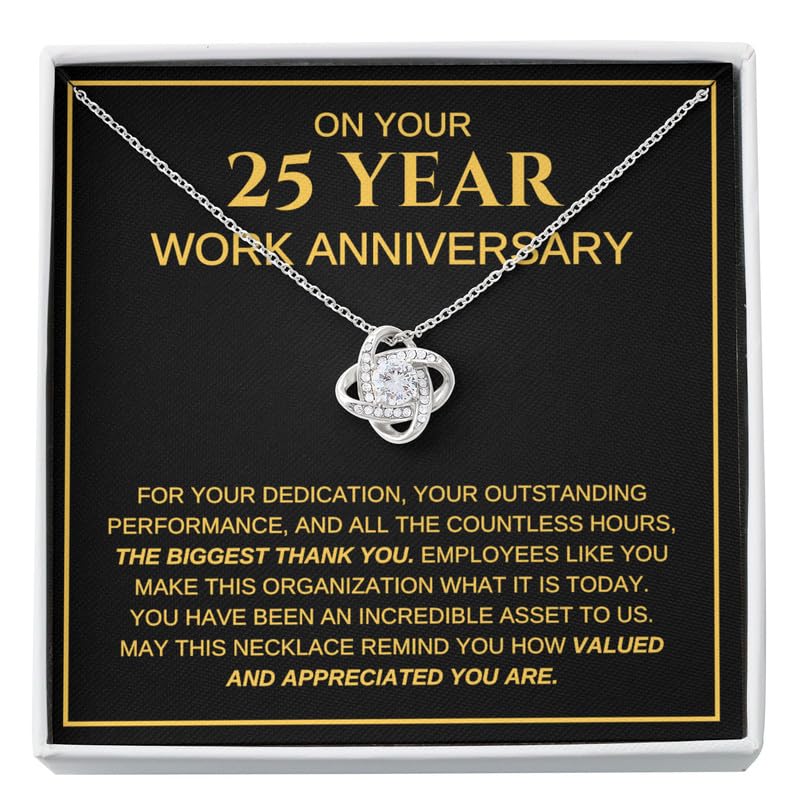 25 Year Work Anniversary Necklace Silver Plated Love Knot Standard - for Your dedication Your Outstanding Performance - Coworker Gift Work